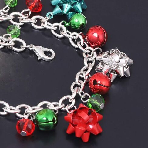 Christmas Link Chain Bracelet Jingle Bells Christmas Bracelets Bow Xmas Holiday Jewelry for Women (Silver) in Saudi Arabia