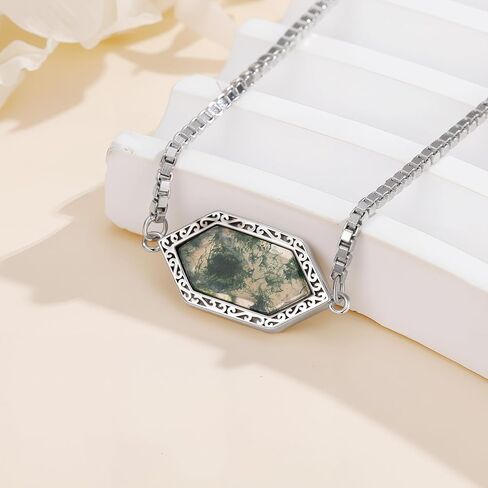 Natural Moss Agate Bracelet 925 Sterling Silver Hexagon Cut Real Gemstone Moss Agate Adjustable Link Bracelet Jewelry Gifts for Women in Saudi Arabia