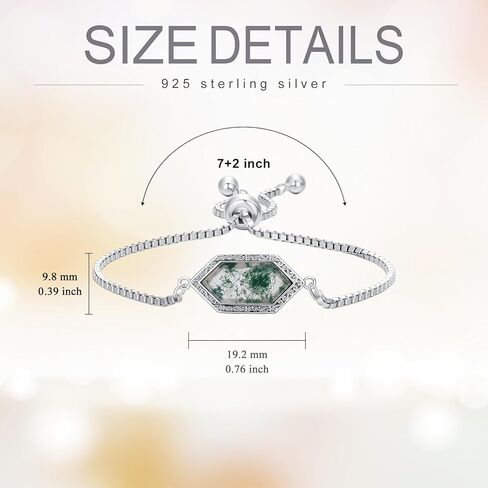 Natural Moss Agate Bracelet 925 Sterling Silver Hexagon Cut Real Gemstone Moss Agate Adjustable Link Bracelet Jewelry Gifts for Women in Saudi Arabia
