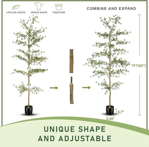 Black Olive Tree 7ft - Faux Black Olive Tree with Natural Trunk and Realistic Leaves - Artificial Shady Lady Tree for Modern Home Office House Living Room Decor in Saudi Arabia