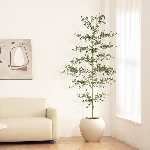 Black Olive Tree 7ft - Faux Black Olive Tree with Natural Trunk and Realistic Leaves - Artificial Shady Lady Tree for Modern Home Office House Living Room Decor in Saudi Arabia