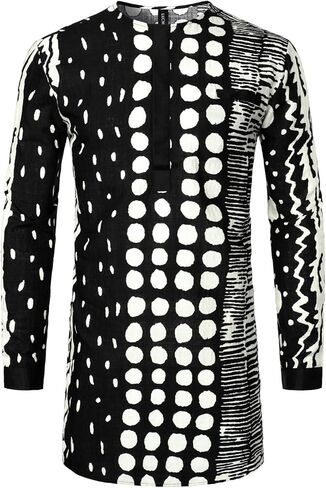 LucMatton Men's African Traditional Pattern Printed Hidden Button Long Sleeve Dashiki Shirt with Pocket in Saudi Arabia