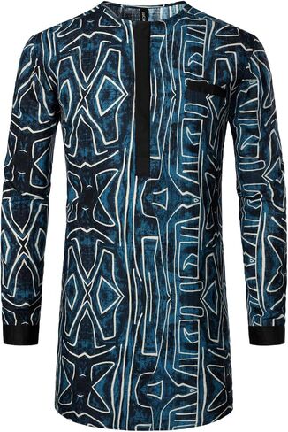 LucMatton Men's African Traditional Pattern Printed Hidden Button Long Sleeve Dashiki Shirt with Pocket in Saudi Arabia