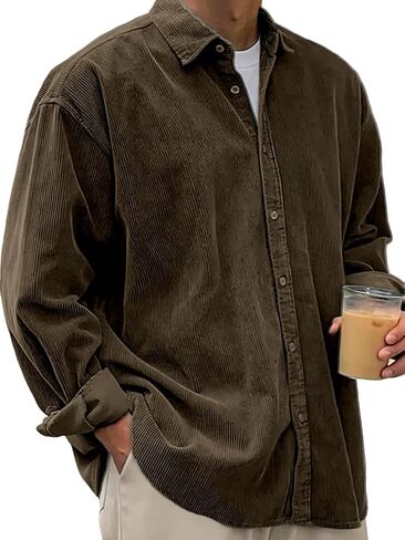 Fall Shirts for Men Casual Corduroy Jacket Button Down Long Sleeve Overshirt Loose Stylish Solid Color Shackets in Saudi Arabia