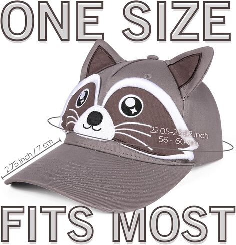 InnoBeta Fun Raccoon Gift Idea for Raccoon Lovers, 3D Baseball Cap with Ears and Embroidered Face – Adjustable One Size Animal Hat for Men & Women Grey in Saudi Arabia