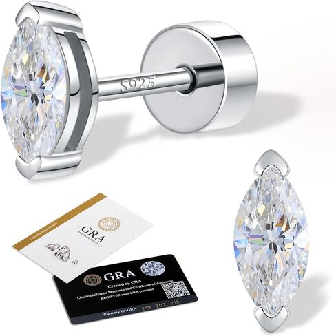 Moissanite Stud Earrings for Women, D Color VVS1 Hypoallergenic S925 Sterling Silver 14k Gold/White Gold Plated Flat Back Marquise/Round Cut Helix Cartilage Piercing Anniversary Jewelry in Saudi Arabia