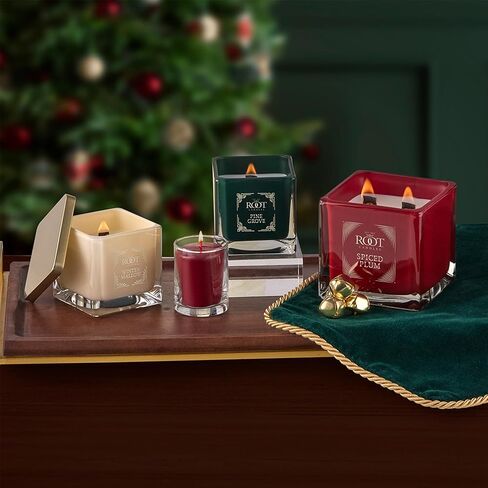 Root Candles Holiday Scented Candles Honeycomb Beeswax Blend Premium Handcrafted Candle with Wood Wick, 6-Ounce Square, Winter Mallow in Saudi Arabia