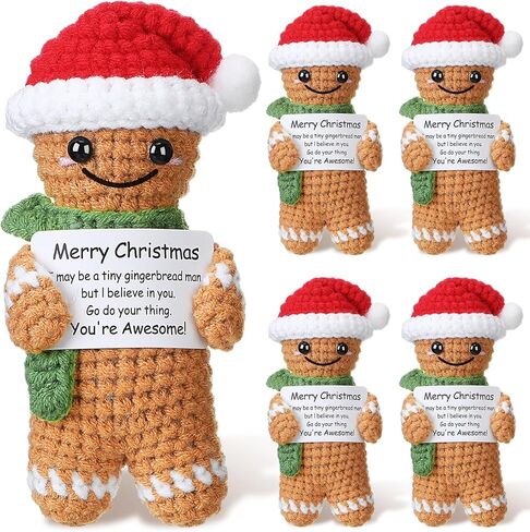 Soulchen 6 Pack Christmas Funny Positive Gingerbread Crochet Ornaments with Inspirational Cards Handmade Christmas Encouragement Emotional Knitted Doll Gifts for Men Women Teen Employee Staff Friend in Saudi Arabia