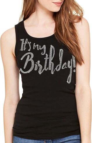 Its My Birthday Shirt - Real Crystal Rhinestone Tank for Women - Birthday Party Squad, Crew Shirts in Saudi Arabia