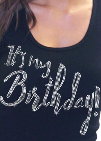 Its My Birthday Shirt - Real Crystal Rhinestone Tank for Women - Birthday Party Squad, Crew Shirts in Saudi Arabia