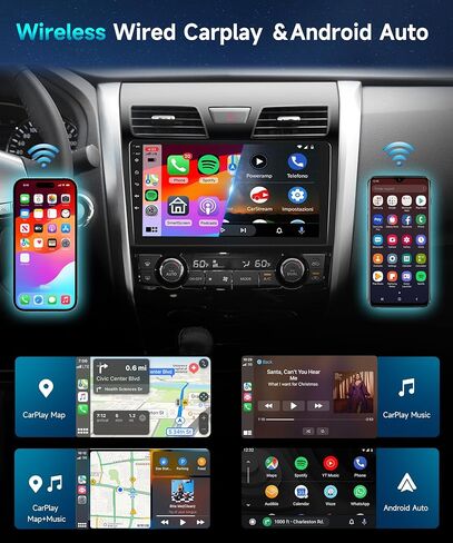 راديو HIFI 16EQ لـ Nissan Altima 2013-2018 Android Car Stereo Radio مع Carplay Android Auto ، 1081inch 1080p HD IPS Touchscreen Radio GPS WiFi Bluetooth FM/RDS كاميرا احتياطية in Kuwait