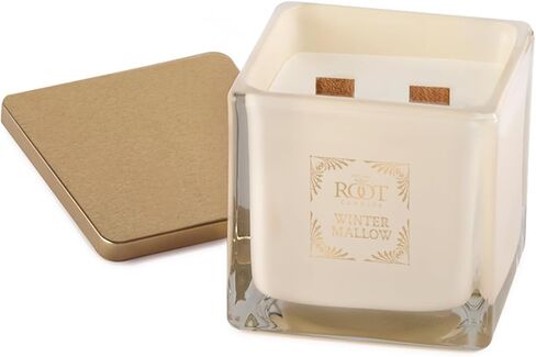 Root Candles Holiday Scented Candles Honeycomb Beeswax Blend Premium Handcrafted Candle with Wood Wick, 6-Ounce Square, Winter Mallow in Saudi Arabia