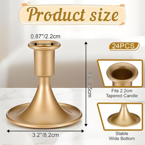 SHENLIU 24 Pcs Gold Taper Candle Holders Set, Vintage Metal Candlestick Holders for Dining Room Table Centerpiece or Mantel Wedding Party Decor Christmas in Saudi Arabia