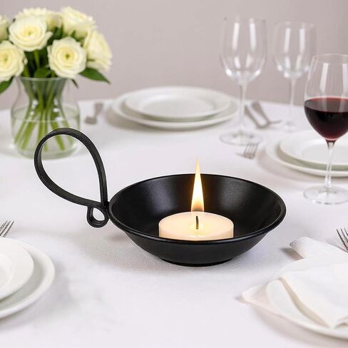 2PCS Matte Black Iron Candle Holders with Handle Metal Saucer Decorative Candle Stand Plate Tray Safety Spike for Pillar Wax Candles Scented Incense Cones Wedding Coffee Table Centerpiece Decor in Saudi Arabia