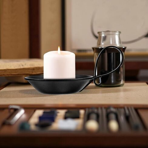 2PCS Matte Black Iron Candle Holders with Handle Metal Saucer Decorative Candle Stand Plate Tray Safety Spike for Pillar Wax Candles Scented Incense Cones Wedding Coffee Table Centerpiece Decor in Saudi Arabia