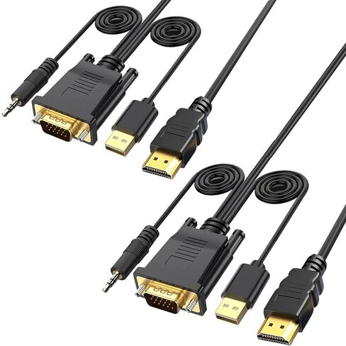 VGA to HDMI Cable 6FT with USB Power and Audio, 1080P@60Hz PC VGA Source Output to TV/Monitor with HDMI Connector, Male to Male for Computer Desktop Laptop Monitor Projector in Saudi Arabia