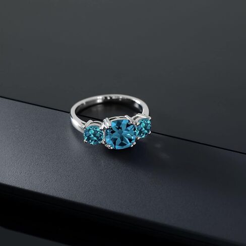 Gem Stone King 3.74 Cttw London Blue Topaz 3-Stone Engagement Ring For Women | 925 Sterling Silver | Gemstone November Birthstone | Cushion 8MM in Saudi Arabia