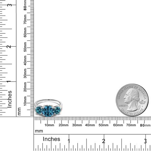 Gem Stone King 3.74 Cttw London Blue Topaz 3-Stone Engagement Ring For Women | 925 Sterling Silver | Gemstone November Birthstone | Cushion 8MM in Saudi Arabia