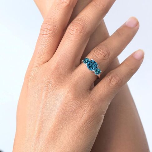 Gem Stone King 3.74 Cttw London Blue Topaz 3-Stone Engagement Ring For Women | 925 Sterling Silver | Gemstone November Birthstone | Cushion 8MM in Saudi Arabia