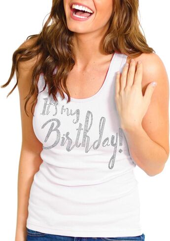 Its My Birthday Shirt - Real Crystal Rhinestone Tank for Women - Birthday Party Squad, Crew Shirts in Saudi Arabia