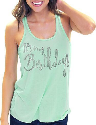 Its My Birthday Shirt - Real Crystal Rhinestone Tank for Women - Birthday Party Squad, Crew Shirts in Saudi Arabia