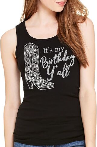 Its My Birthday Shirt - Real Crystal Rhinestone Tank for Women - Birthday Party Squad, Crew Shirts in Saudi Arabia
