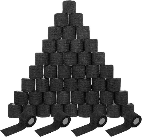 64 Pack 2" x 5 Yards Self Adhesive Bandage Wrap Black Athletic Tape Vet Wrap, Elastic Breathable Tattoo Grip Tape Wrap Flexible Self Cohesive Bandage Wrap for Wrist, Ankle, Fingers, Sports & Pets in Saudi Arabia