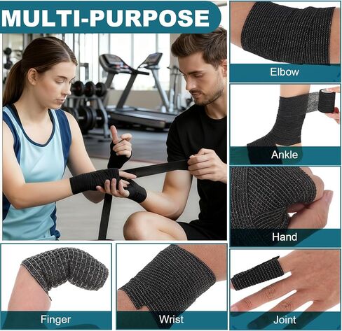 64 Pack 2" x 5 Yards Self Adhesive Bandage Wrap Black Athletic Tape Vet Wrap, Elastic Breathable Tattoo Grip Tape Wrap Flexible Self Cohesive Bandage Wrap for Wrist, Ankle, Fingers, Sports & Pets in Saudi Arabia