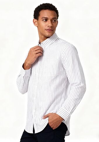 Cromoncent Mens Long Sleeve Oxford Button Down Shirts Casual Dress Shirt for Men,100% Cotton,Plaid/Stripes Shirts in Saudi Arabia