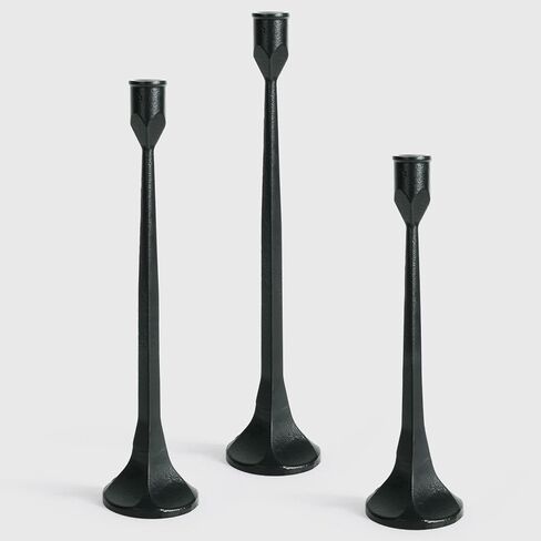 Cast Iron Tall Antique Brass Candlestick Holders Set of 3, Bronze Vintage Gold Tall Taper Candle Holders, Candle Sticks Holders Decor for Home Decor, Mantle, Table-11.8"+13.8"+15.4"(Gold) in Saudi Arabia