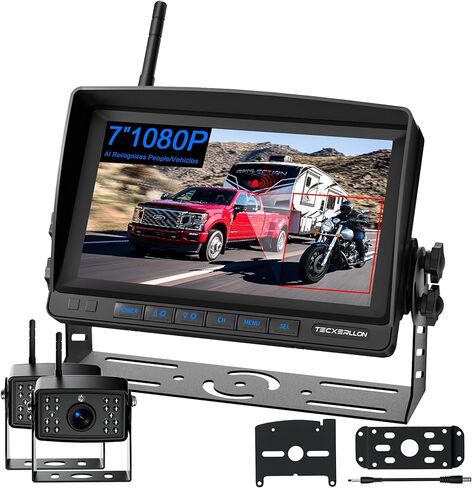RV Backup Camera, Vehicle Backup Camera with AI Detection, 1080P Backup Cameras, 7'' Waterproof Wireless Backup Camera with DVR Recording & Night Vision for Car, Van, SUV, Truck, Trailer in Kuwait
