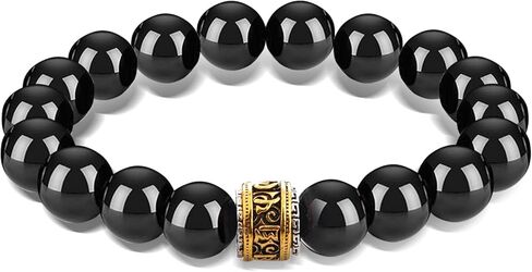 Tigers Eye Black Obsidian Beaded Bracelet for Men Women,10mm Adjustable Natural Stone Bead bracelet with Gold Plated Stainless Steel Accent, Minimalist Jewelry For Daily Wear, Gift for Men Women, Birthday Or Valentine's Day in Saudi Arabia
