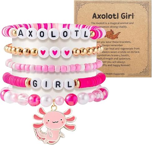 5Pcs Axolotl Bracelet Set Cute poly clay Bracelets accessories The Dream Gift for Axolotl Lovers Pink and white color scheme Birthday, Christmas, and Holiday Gifts Jewelry Accessorie in Saudi Arabia