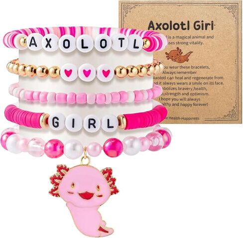5Pcs Axolotl Bracelet Set Cute poly clay Bracelets accessories The Dream Gift for Axolotl Lovers Pink and white color scheme Birthday, Christmas, and Holiday Gifts Jewelry Accessorie in Saudi Arabia