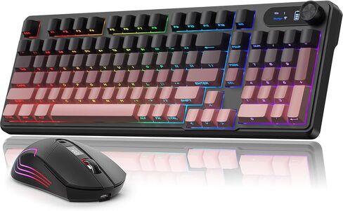 لوحة مفاتيح ألعاب Bluefinger K98 اللاسلكية ، BT5.0/2.4G/USB-C TRI-MOIN ، لوحة مفاتيح RGB مع مقبض مستوى الصوت وشاشة ، مفاتيح PBT مطبوعة جانبية للكمبيوتر الشخصي/MAC in Kuwait