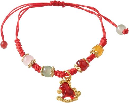 Year of the Horse Bracelet Chinese Zodiac Horse Red String Bracelet Feng Shui Lucky Charm Wristlets for Good Luck Protection New Year Gifts in Saudi Arabia