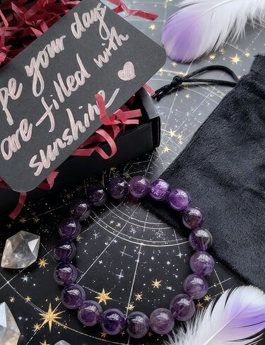 Silan's Natural Amethyst Bracelet with Lucky Card, Purple Crystal Stretch Gift for Women, Elastic Adjustable Healing Stone Jewelry in Saudi Arabia