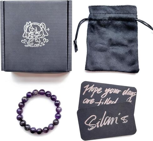 Silan's Natural Amethyst Bracelet with Lucky Card, Purple Crystal Stretch Gift for Women, Elastic Adjustable Healing Stone Jewelry in Saudi Arabia