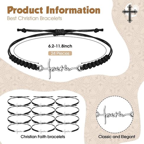 Landical Christmas Christian Faith Bracelet Bulk for Women Religious Adjustable Cross Bracelets Gifts with Positive Card in Saudi Arabia