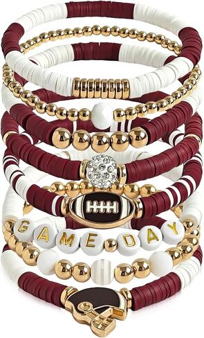 Game Day Bracelet for Women, Stackable Football Charm Bangle Jewelry for Fans & Football Moms, Sports Team Accessories Gift in Saudi Arabia