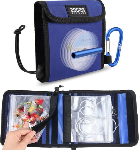 Booms Fishing Leader Holder Wallet: Fly Fishing Tippet Line Storage with10 Clear Pocket and Tippet Holder - Blue Fly Fishing Bag with Carabiner Clip in Kuwait