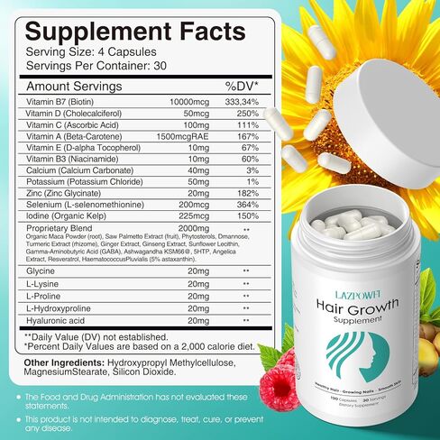 Hair Growth Products, Biotin 10000mcg, 30-in-1 with Vitamin A, B3, C, D, E, Calcium, Hair Growth Supplement, Supports Hair & Nails Natural Growth Vitamins, for Women & Men - 30 Servings in Saudi Arabia
