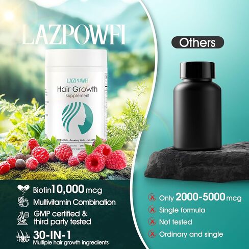 Hair Growth Products, Biotin 10000mcg, 30-in-1 with Vitamin A, B3, C, D, E, Calcium, Hair Growth Supplement, Supports Hair & Nails Natural Growth Vitamins, for Women & Men - 30 Servings in Saudi Arabia