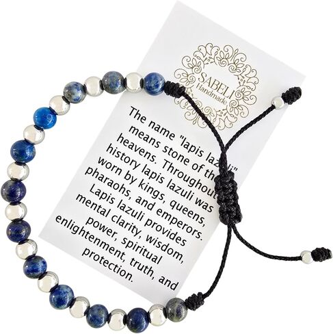 Sabeli Handmade Healing Natural Stone Bracelet and Steel Beads Spiritual Jewelry Adjustable Macrame Gemstone Men Women Gifts 6mm Beads in Saudi Arabia