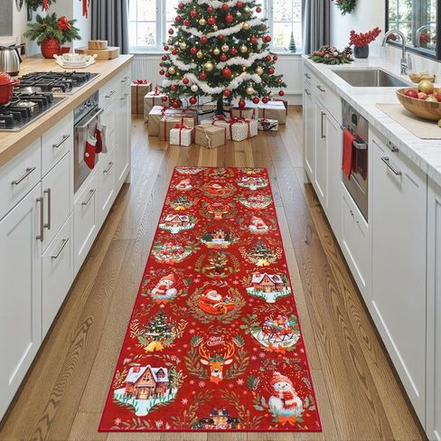 Anidaroel 2x6 Christmas Runner Rug, Washable Rug Runners for Hallways Non Slip, Red Christmas Kitchen Rugs Festive Xmas Rug Indoor Floor Runner for Entryway Fireplace Holiday Decor in Saudi Arabia