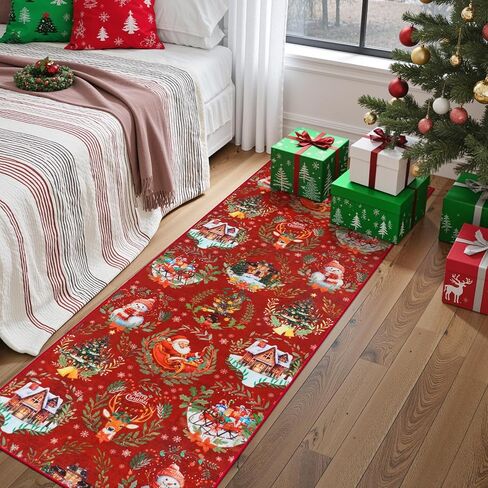Anidaroel 2x6 Christmas Runner Rug, Washable Rug Runners for Hallways Non Slip, Red Christmas Kitchen Rugs Festive Xmas Rug Indoor Floor Runner for Entryway Fireplace Holiday Decor in Saudi Arabia