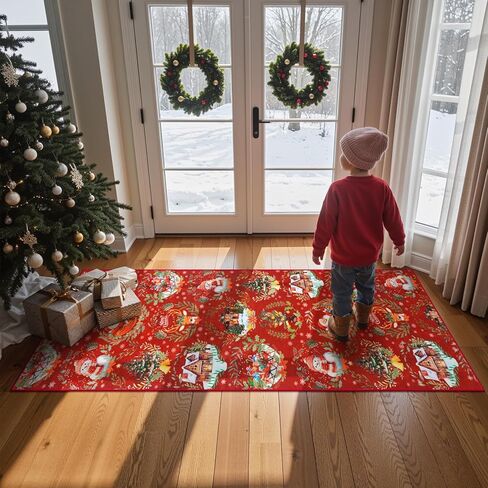 Anidaroel 2x6 Christmas Runner Rug, Washable Rug Runners for Hallways Non Slip, Red Christmas Kitchen Rugs Festive Xmas Rug Indoor Floor Runner for Entryway Fireplace Holiday Decor in Saudi Arabia