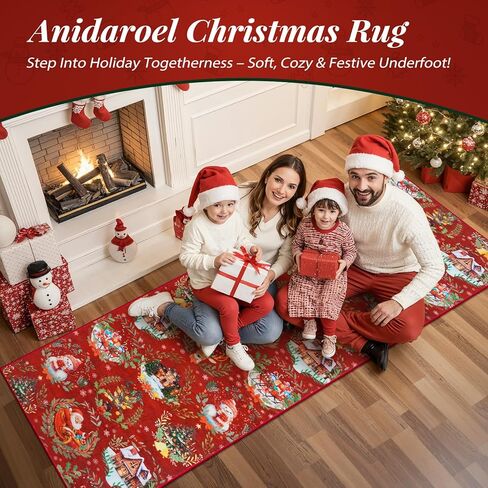 Anidaroel 2x6 Christmas Runner Rug, Washable Rug Runners for Hallways Non Slip, Red Christmas Kitchen Rugs Festive Xmas Rug Indoor Floor Runner for Entryway Fireplace Holiday Decor in Saudi Arabia