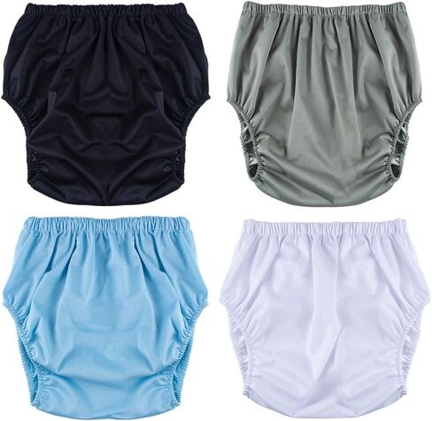 4 Pack Adult Diaper Cover, Washable Pull on Incontinence Pants Plastic Diapers Reusable Waterproof Underwear in Kuwait