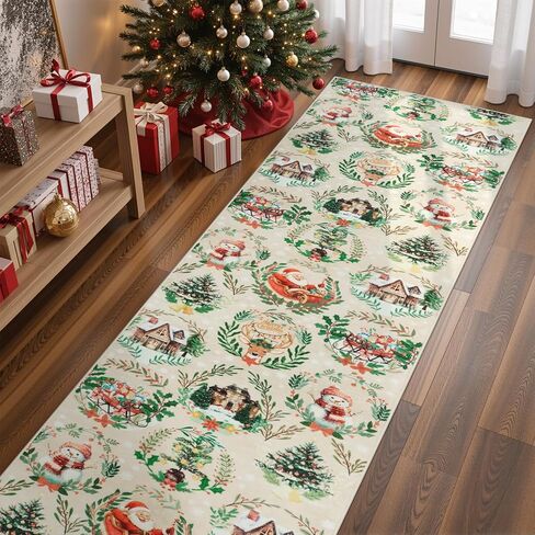 Anidaroel 2x6 Christmas Runner Rug, Washable Rug Runners for Hallways Non Slip, Red Christmas Kitchen Rugs Festive Xmas Rug Indoor Floor Runner for Entryway Fireplace Holiday Decor in Saudi Arabia